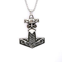 2024 personnalisé en gros à la mode hommes accessoires Viking Vintage Thor marteau collier en acier inoxydable nordique celtique pendentif