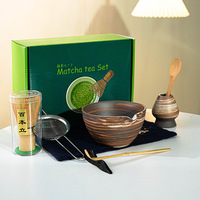 Astief Coffret Cadeau Personnalisé avec Logo, Ensemble Classique de Bol à Matcha en Céramique Rustique et Outils de Préparation du Thé Matcha