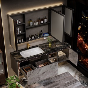 Set Mobile Bagno Stile Hotel con Lavabo in Ceramica Effetto Marmo, Armadietto <span class=keywords><strong>a</strong></span> <span class=keywords><strong>Specchio</strong></span> Smart da Parete, Personalizzabile di Alta Gamma con Funzionalità Smart - Product Image 5