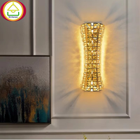 Lampu Dinding Kristal LED Jam Pasir Emas Mewah Modern Untuk Hotel Villa Koridor Dinding Latar Belakang Pencahayaan Dekoratif