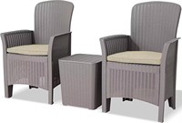 3 pièces en résine polypropylène, mobilier de jardin 100% recyclable, ensemble de fauteuils à dossier haut avec table d'appoint grise