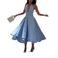 Robe longue élégante pour femmes, nouvelle mode estivale, dos nu, couleur unie, ourlet à volants