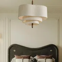 BAZHI Suspension LED en tissu Wabi-Sabi faite à la main, style rétro japonais, en lin, minimaliste, zen, 2700K, blanc chaud doux