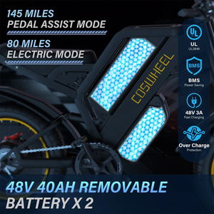 Bicicleta Eléctrica COSWHEEL GT20 PRO de 3000W con Doble Motor, Batería de 48V 40AH, Neumáticos Gruesos de 20 Pulgadas, Disponible en Almacén de la UE - Product Image 4