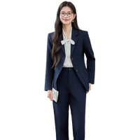 Ensemble de costume pour femme bleu marine foncé, blazer et pantalon sur mesure, tenue de bureau et de carrière