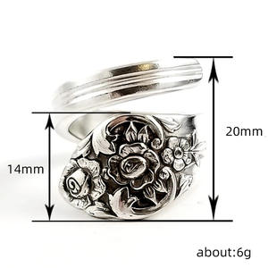 แหวนค็อกเทลลายดอกไม้ H289สแตนเลสวินเทจสำหรับทุกเพศแหวนแฟชั่นเครื่องประดับของขวัญ - Product Image 4