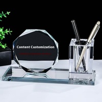 Ornement Bureau Salle D'étude Ensemble 8cm Cristal Verre Porte-Stylo Gravé Réunion Anniversaire Cadeau Amour Fleur Trophée De Noël