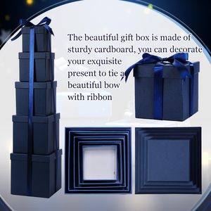 Scatole Regalo Quadrate Blu Navy con Coperchio e Nastro per Regali di Carnevale, Anniversari, Compleanni, Feste Nuziali - Product Image 1