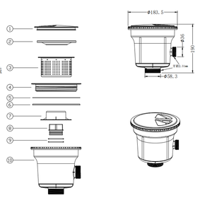 Đầu Cắm Bồn Rửa Lớn Hơn 185Mm SS304/201 Chứa Chất Thải Thực Phẩm Lớn Hơn Lưu Lượng Nước Nhanh Phổ Biến Với Bộ Lọc Bồn Rửa Chén Siphon - Product Image 4