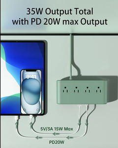 Regleta de alimentación 10 en 1, estación de carga de escritorio GaN de 35W con 4 tomas de CA, 6 puertos USB, 3 USB-C y 3 USB-A para el hogar y la oficina - Product Image 3