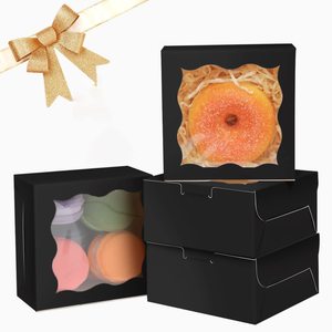 Cajas de embalaje de pasteles de panadería negras personalizadas Cajas de papel rígido con materiales reciclados para distribución de alimentos - Product Image 4