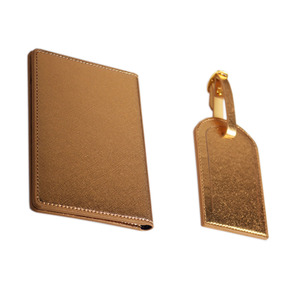<strong>Personalised</strong> Gold Leather <strong>Passport</strong> <strong>Cover</strong> and Luggage Tag Sets - Product Image 3