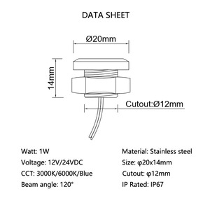 Lumières <span class=keywords><strong>LED</strong></span> décoratives pour piscine de 20 mm, 1 W, lumières décoratives pour baignoire, lumières décoratives pour baignoire, IP68, éclairage de signalisation pour bateaux - Product Image 6