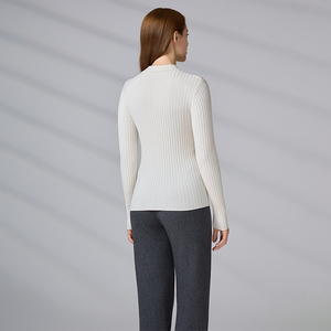 Suéter de Punto Personalizado a la Moda para Mujer, Cuello Polo, Tejido Acanalado, Color Beige Sólido, Corte Ajustado, con Botones, para Otoño e Invierno - Product Image 5