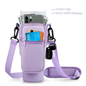 Pochette gobelet en néoprène Sublimation Blank 40Oz Tumbler Carrier Bag avec poche pour téléphone