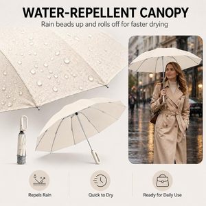 Parapluie de luxe pliant automatique portable avec boucle annulaire, coupe-vent, 3 sections, personnalisable avec logo, pour la pluie - Vente en gros - Product Image 2