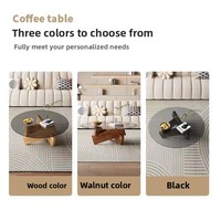 Ensemble Table Ronde Moderne de Luxe en Verre et Bois Massif avec Métal Durable pour Maison & Hôtel, Meuble Bas de Salon pour Café, Thé, Canapé