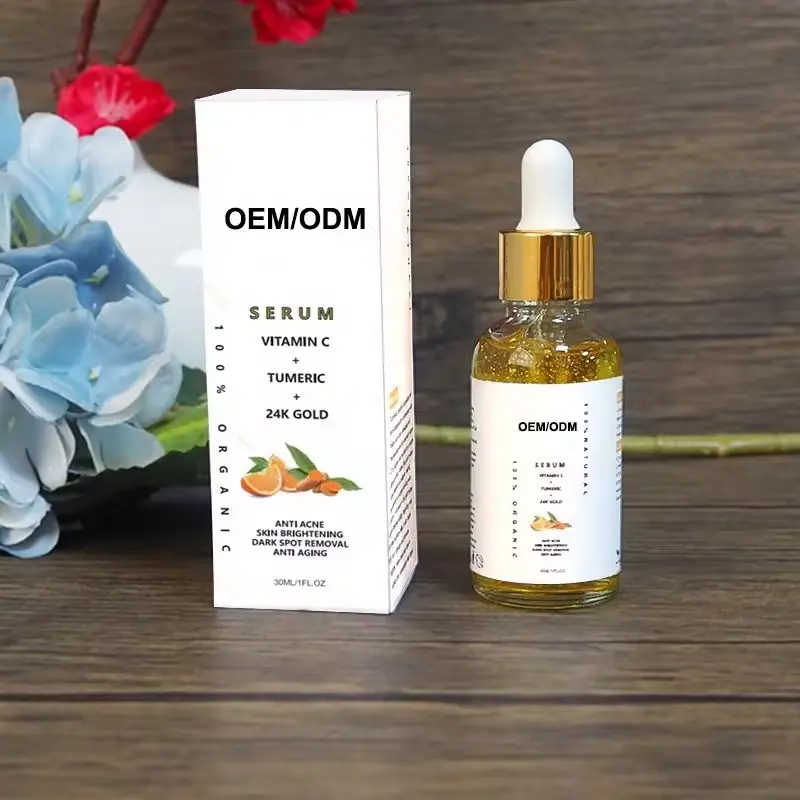 OEM private label organic vegan stem cell Anti-wrinkle Moisturizer 24K Gold foil Turmeric serum