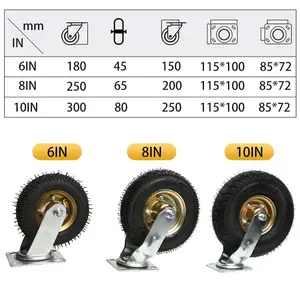 China Factory Supply 8" 10" 12'' Top Plate Swivel Industrial Heavy Duty Pneumatic Rubber Air Caster Wheels