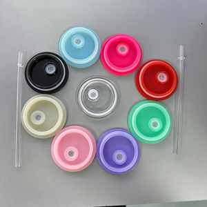 PS AS Plastic 16oz Mason Glass <b>Cup</b> Lid Leakproof Sealed Cover With <b>Straw</b> Hole for Milk Tumbler Beverage <b>Cup</b> Bulk Order - Product Image 2