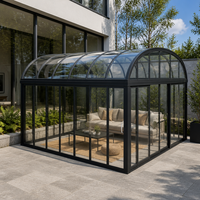 Véranda motorisée rétractable en verre avec toit coulissant télescopique, verre trempé transparent, structure en alliage d'aluminium, autoportante pour patio
