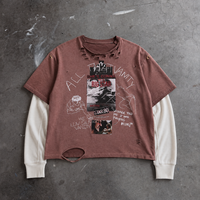 Sweat-shirt à capuche déchiré imprimé graphique Y2K pour homme, style streetwear, manches longues, vintage Harajuku, deux pièces