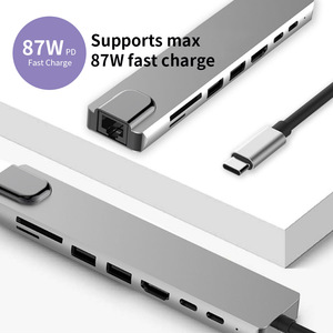 8 ב 1 usb c hub, מתאם multiport c usb c עם 4k hdmi, pd100w, יציאת usb c, usb 3.0, usb 2.0, rj45 ethernet, קורא כרטיסי sd/tf - Product Image 4