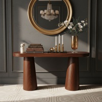 Table console ovale moderne minimaliste en bois massif, table d'appoint rustique faite à la main en bois naturel pour salon