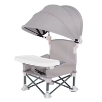 Siège d'appoint gris compact et pliable pour bébé avec plateau à manger pique-nique de voyage camping plage chaise d'alimentation pour bébé avec pare-soleil