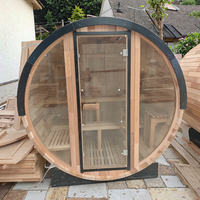 HELIUS sauna de luxe en bois massif de cèdre sauna traditionnel à vapeur 2 places panoramique en verre brun sauna tonneau de grande taille pour spa de bien-être