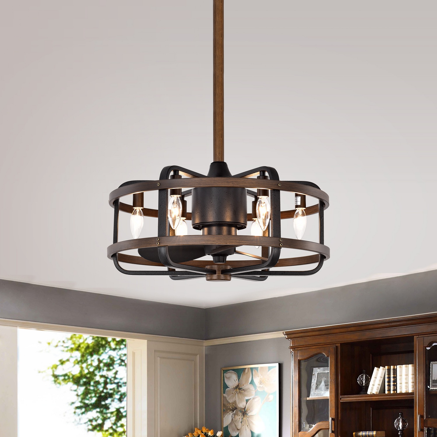 20''Industrial 5-Blade Metal Cage Ceiling Fan with remote  control ,3 ABS Blades small size ceiling fan