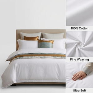 Draps de lit d'hôtel 100 % coton 200 fils, faible MOQ – <span class=keywords><strong>Drap</strong></span> plat doux, <span class=keywords><strong>drap</strong></span>-housse profond, ignifuge, écologique pour B&B - Product Image 3