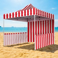 Mini Tente de Promotion Rouge et Blanche à Rayures, Tente de Salon Commercial Pliante, Gazebo Extérieur Robuste en Aluminium, Auvent Pop-up