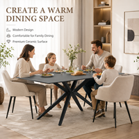 Ensemble de table à manger moderne en céramique noire ovale pliable avec pieds en métal, résistant aux traces de doigts, 8 places, style nordique/industriel, hôtel