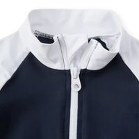 2026 Kinderbikini-badpak Marineblauw Wit Eendelig strandkleding met ritssluiting en korte mouwen