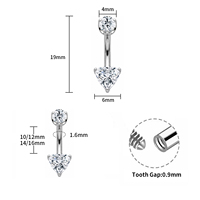 Vente en gros de bijoux de piercing corporel en titane ASTM F136 G23 à filetage interne, anneaux de nombril courbes avec incrustation de zircone cubique (CZ) ronde et colorée