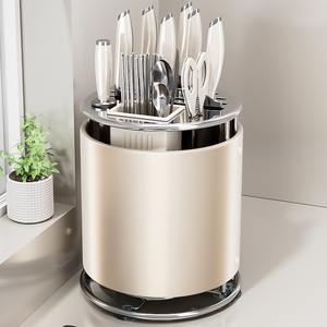 Portacuchillos giratorio de color crema para cocina con soporte para palillos, caja de almacenamiento multifuncional para uso en encimera - Product Image 5