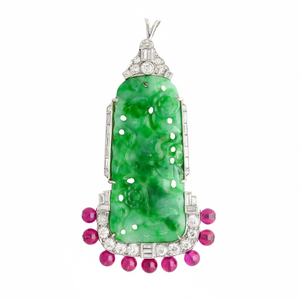 หมุดหยกและเพชรแกะสลักพร้อมลูกปัดทับทิมสังเคราะห์เครื่องประดับร่างกายทองคำขาวสำหรับผู้หญิงดีไซน์แบบห้อย - Product Image 1