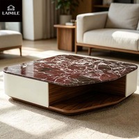 Table basse moderne en marbre irrégulier avec tiroir de rangement, table de salon de luxe, mobilier de maison OEM ODM