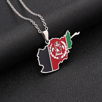 Collier pendentif carte du drapeau afghan en chaîne à maillons en acier inoxydable, style ethnique, personnalisable, accessoires de couleur assortis pour couple