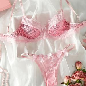 Nouvel ensemble de lingerie sexy en dentelle confortable et respirante, lingerie sexy pour femmes brodée de paillettes - Product Image 4