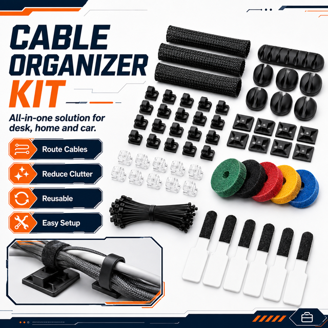 Professional All-In-One Cable Management Kit Complete Space Organizer System with Pet Proof Braided Sleeves and Silicone Holders
