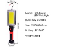 Lampe de travail LED portable 1000LM COB rechargeable USB 18650, lanterne à crochet, lampe d'inspection de camping, torche, lampe de travail LED à aimant et crochet