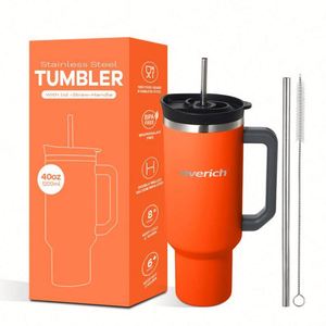 Design Custom logo 40 oz Adventure Stainless Steel Double Wall Vacuum Metal Travel Coffee Mug with Dust Proof Straw Handle Lid - Product Image 3