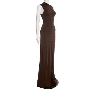 Viviblook D25DS570 Vestido de Fiesta Largo sin Mangas con Pliegues, Color Sólido, Elegante, para Mujer - Product Image 5