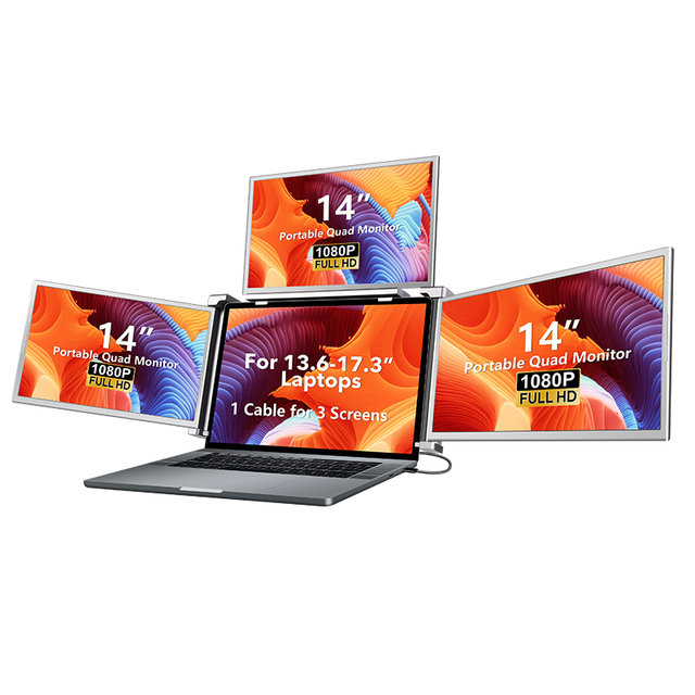 14" Triple Screen Laptop Monitor Extender 1080P IPS One Cable Hanging Design for Office Work Laptop Device Trading Product