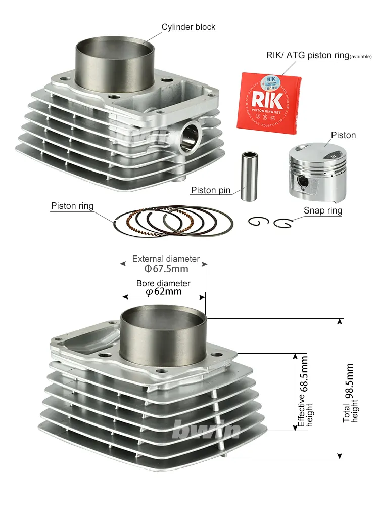 होंडा के लिए पिस्टन रिंग गैसकेट के साथ CG175 62mm 149cc OEM एल्यूमीनियम मोटरसाइकिल इंजन स्पेयर पार्ट मोटरसाइकिल सिलेंडर किट