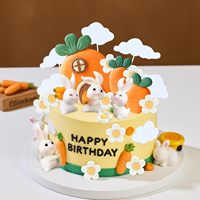 Hasen-Karotten-Garten Geburtstagstorten-Deko-Set Happy Birthday Kaninchen Blumen Wolken Kuchendekoration Partyzubehör Tortendekoration