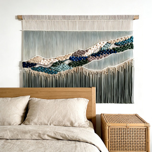 <span class=keywords><strong>Tapisserie</strong></span> murale tissée texturée à plusieurs couches, paysage bleu dégradé, macramé, pour chambres classiques de luxe - Product Image 4