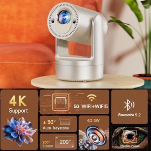 Projecteur de cinéma maison portable, système Android, 1 Go de RAM, 8 Go de ROM, projecteur vidéo HD 720P avec batterie rechargeable, projecteur intelligent - Product Image 5